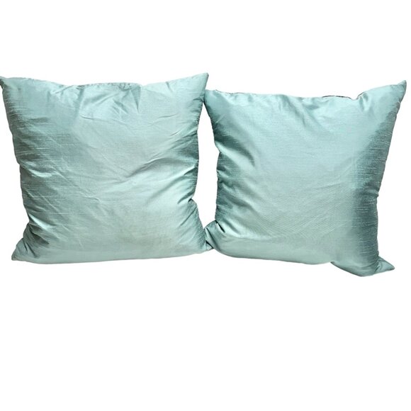Set Of 2 Decorative Square Throw Pillow Down Hidden Zipper Aqua Blue 18x18 - Picture 2 of 9
